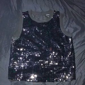 WhoWhatWear lined Blk Sequined Sleeveless Blouse